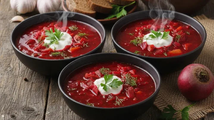 borscht prepared for serving