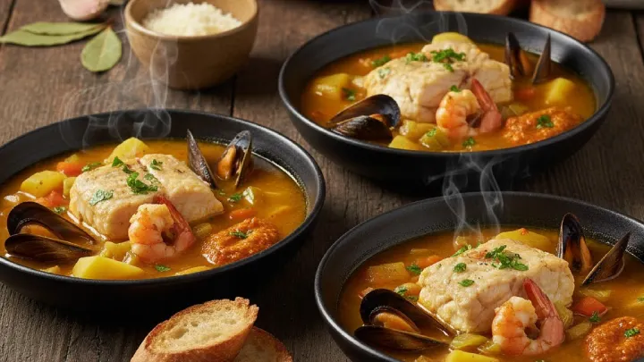 bouillabaisse prepared for serving
