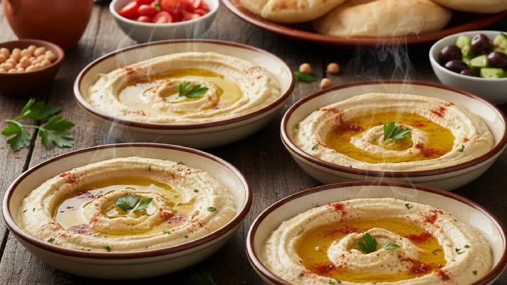 hummus prepared for serving
