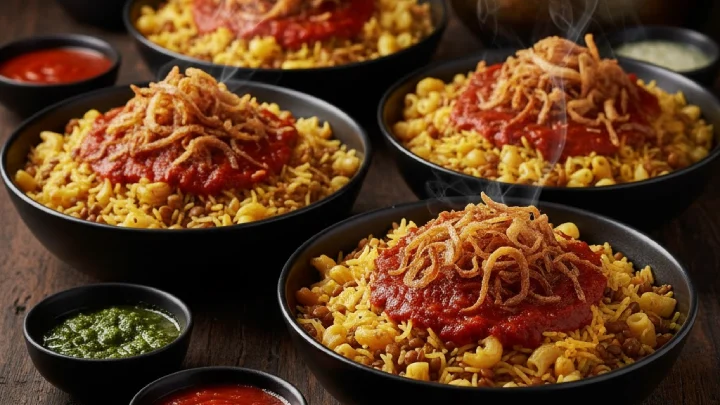 koshari prepared for serving